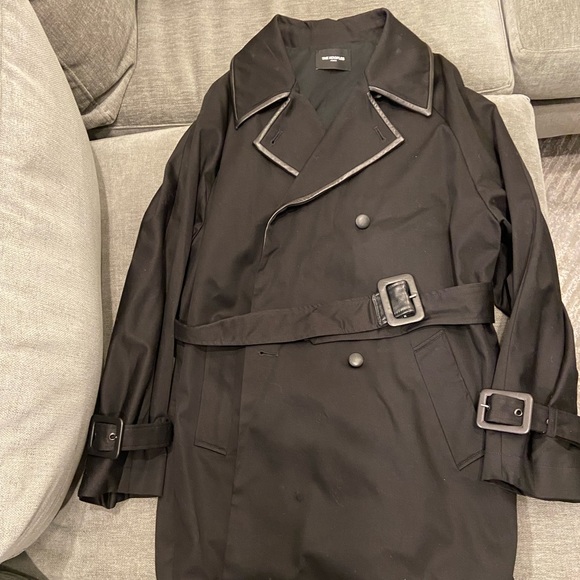 NEW The Kooples black cotton trench coat with leather lining - Picture 6 of 8